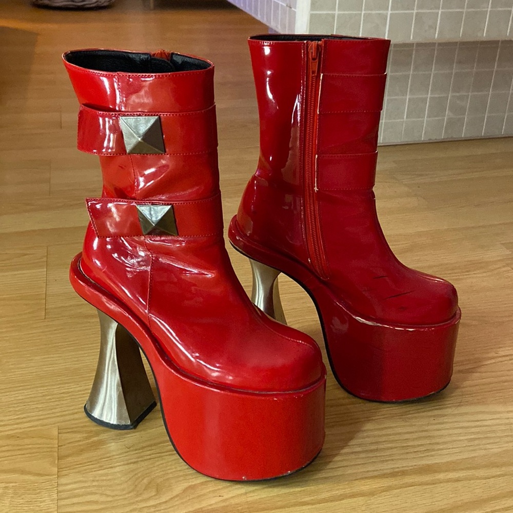 Demonia Red Patent Platform Boots